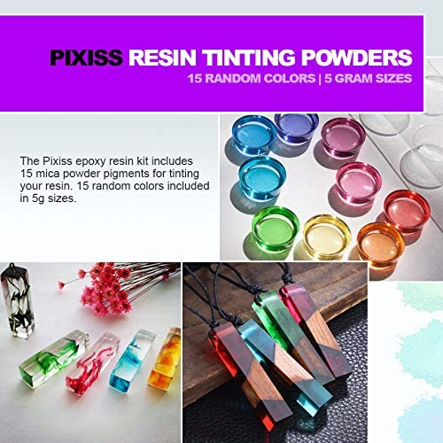 Pixiss Epoxy Resin Mixing Kit & Supplies with 15 Resin Tinting Mica Powders (89pcs)