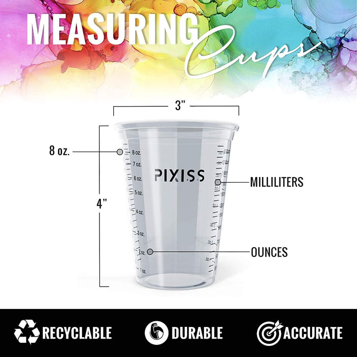 10oz Disposable Graduated Clear Plastic Cups for Mixing Paint, Stain, Epoxy, Resin & 20x Pixiss Stix Mixing Sticks