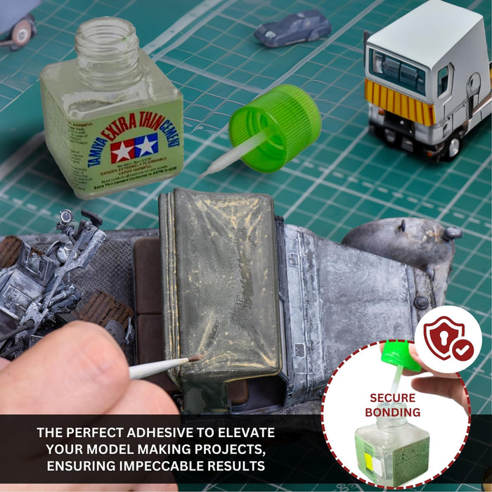 Tamiya Extra Thin Cement for Plastic Models with Pixiss Blending Swabs, 3 Needle Tip Squeeze Bottles, and Funnel - Model Glue for Miniatures, Model Cars