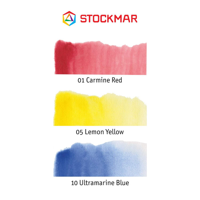 Stockmar Watercolor Paint Set - Includes Carmine Red, Lemon Yellow, Ultramarine Blue- Washable Paint for Kids, Students, & Artists (3 Bottles, 20 mL)