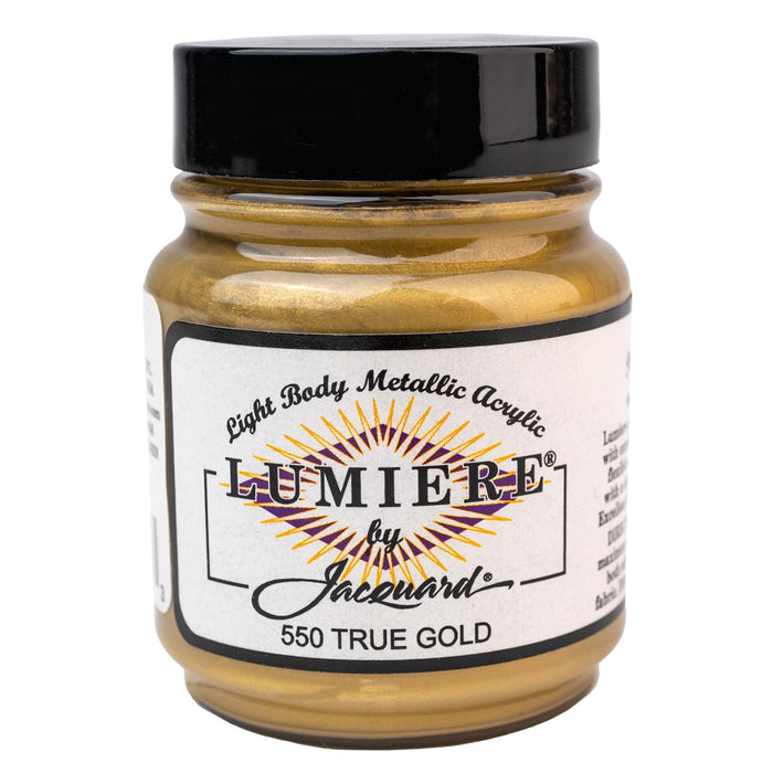 Jacquard Lumiere 2.25oz Fabric Paint True Gold - Metallic Paint for Fabric, Leather, Canvas, Paper and Wood - Light-bodied Metallic Acrylic Paint - Lightfast & Vibrant Metallic Acrylic Paints