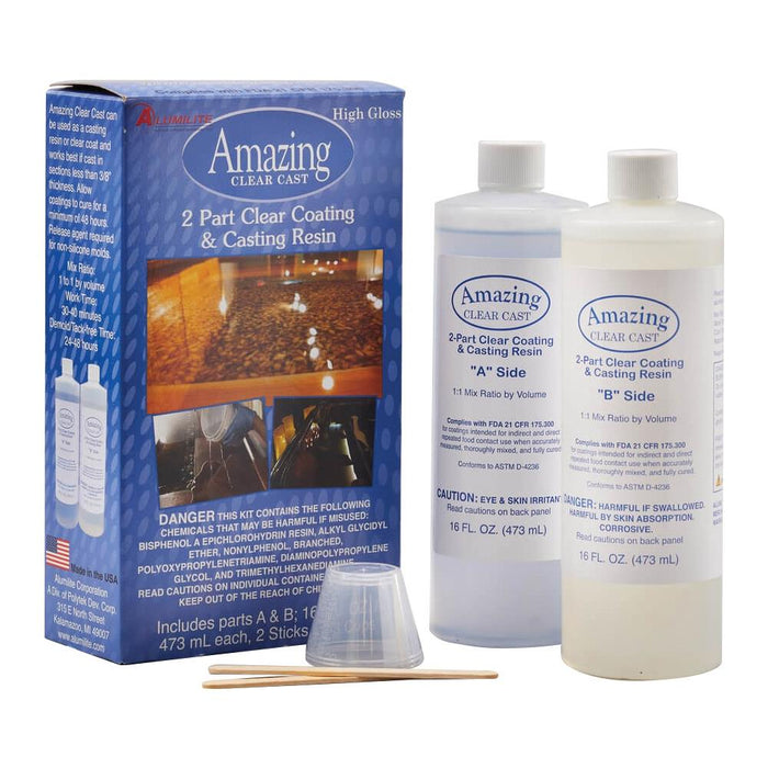  Alumilite Amazing Clear Cast Plus [8 oz A + 8 oz B (16 ounces)  2 Part Kit] UV Resistant Plastic Coating & Casting Epoxy Resin for  Countertops, Cups, Tumblers & Crafts
