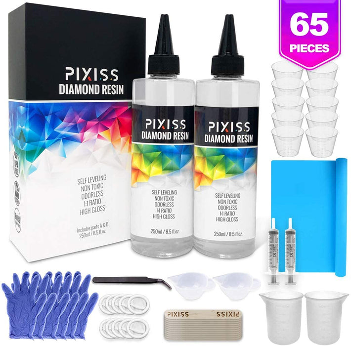 Pixiss Diamond Resin; 17oz. with Resin Mixing Cups and Supplies