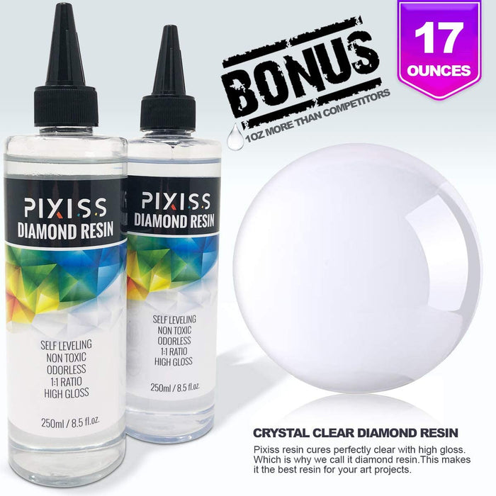 Pixiss Epoxy Resin Crystal Clear for Epoxy and Resin Art Easy Mix 1:1  17-Ounce 15 Mica Resin Powder Pigments 
