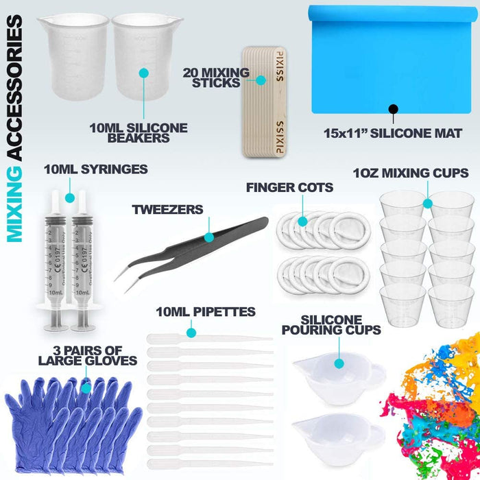 Pixiss Epoxy Resin Mixing Kit & Supplies with 15 Resin Tinting
