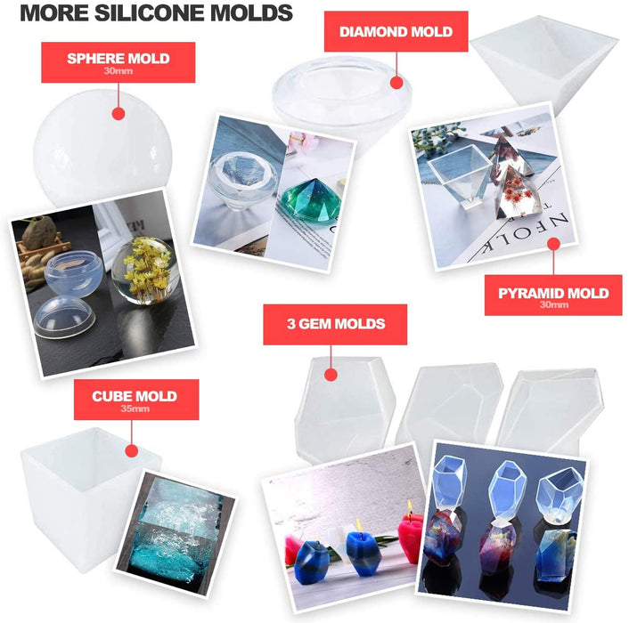 Silicone Gem Mold Kit (Gems, Pyramid, Cube, Sphere, Diamond)
