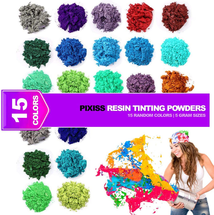 Pixiss Epoxy Resin Molds, Mixing Kit Supplies, 15 Resin Tinting Mica Powder Pigments; 106pc.
