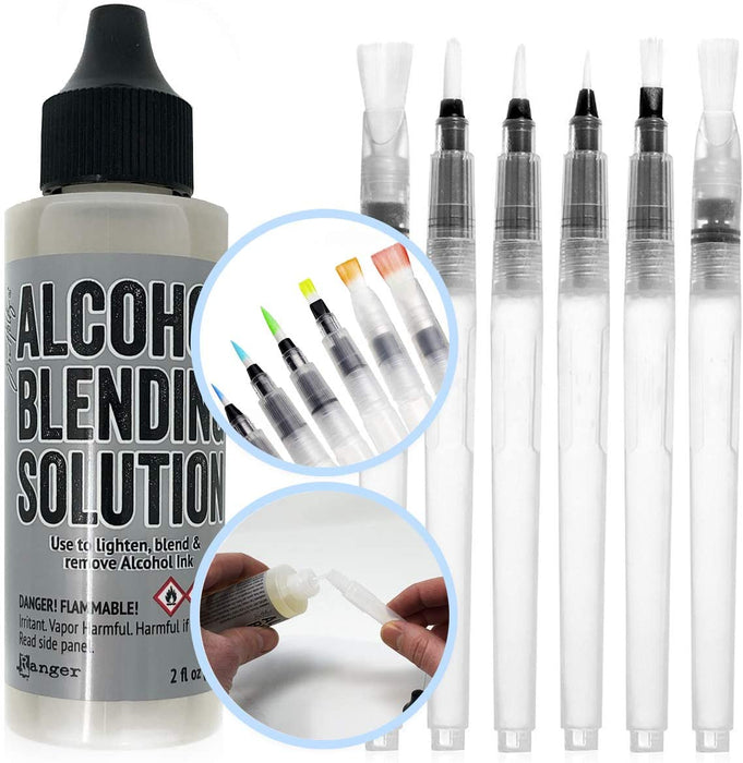 Ranger Tim Holtz Adirondack 2-Ounce Alcohol Blending Solution and 6 Pixiss Blending Brush Pens