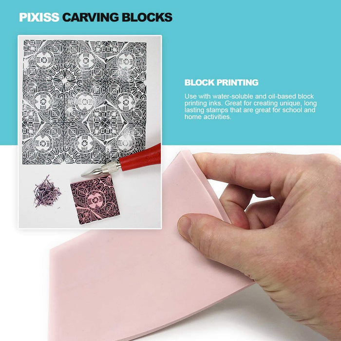 Pixiss 5-Pack Carving Rubber Stamps for Printmaking, Printing and More