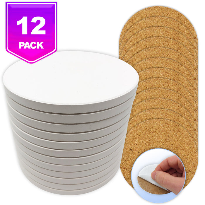 Pixiss Ceramic Round Coasters with Cork Backing; 12 coasters