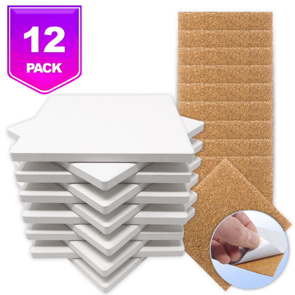 White Matte 4.25 Round Ceramic Coaster with Cork Back (12 Pack)