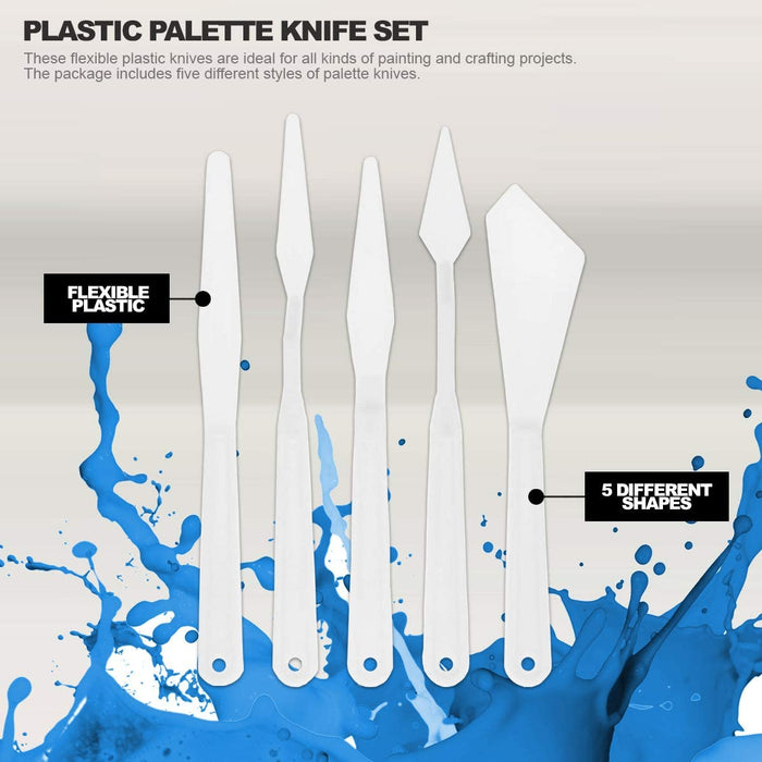 Pixiss Plastic Palette Knife Set, 5 Pieces Painting Knives Spatula Palette Knives