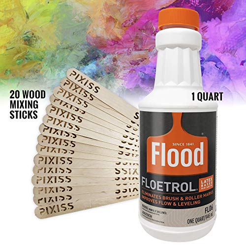 Floetrol Paint Additive Pouring Medium for Acrylic Paint - Flood Flotrol  Additive & Paint Extender (2-Pack), 20 Pixiss Wood Mixing Sticks Paint