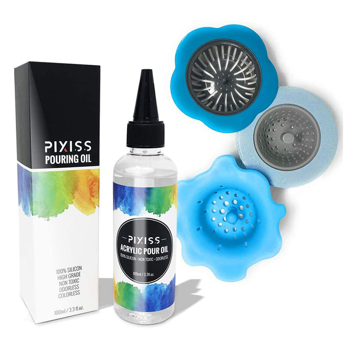 Pixiss Acrylic Pouring Oil and Acrylic Pouring Flower Strainer Bundle