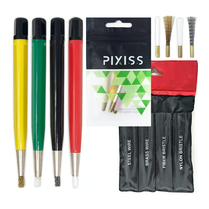 Pixiss Scratch Brush Pen Set With Replacement Tips, Fiberglass, Steel, Brass, Nylon; 8pc.