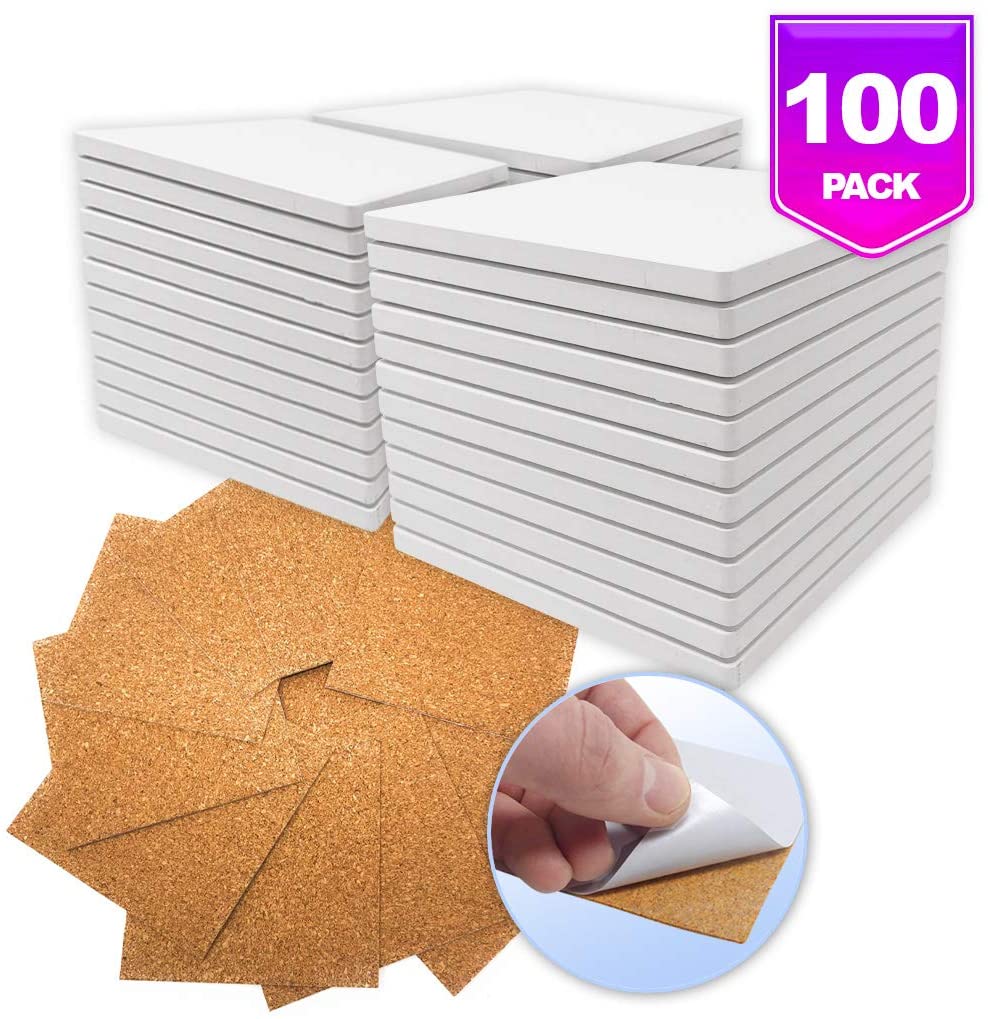 Pixiss Ceramic Square Coasters with Cork Backing; 100 coasters — Grand ...