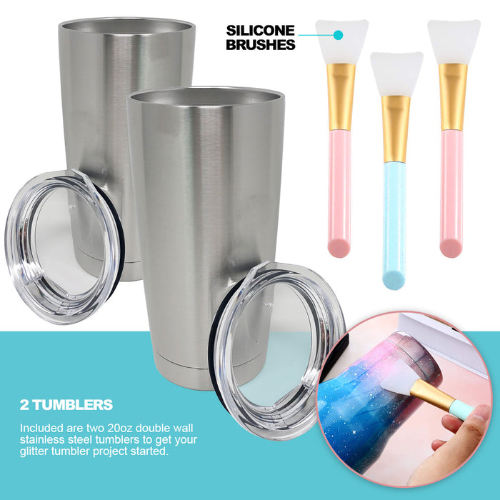 Grand River Art Bundles Glitter Tumbler Kit - 1 Tumbler, Mixing Cups, Glitter, Mixing Sticks, Mica Powder