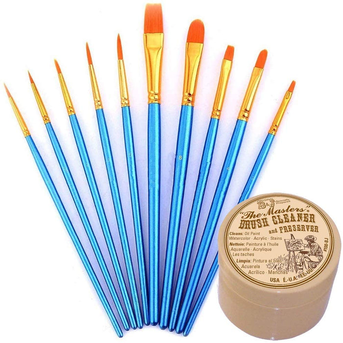 General Pencil Masters Brush Cleaner & Preserver and Pixiss Acrylic Paint Brush 10 Piece Set