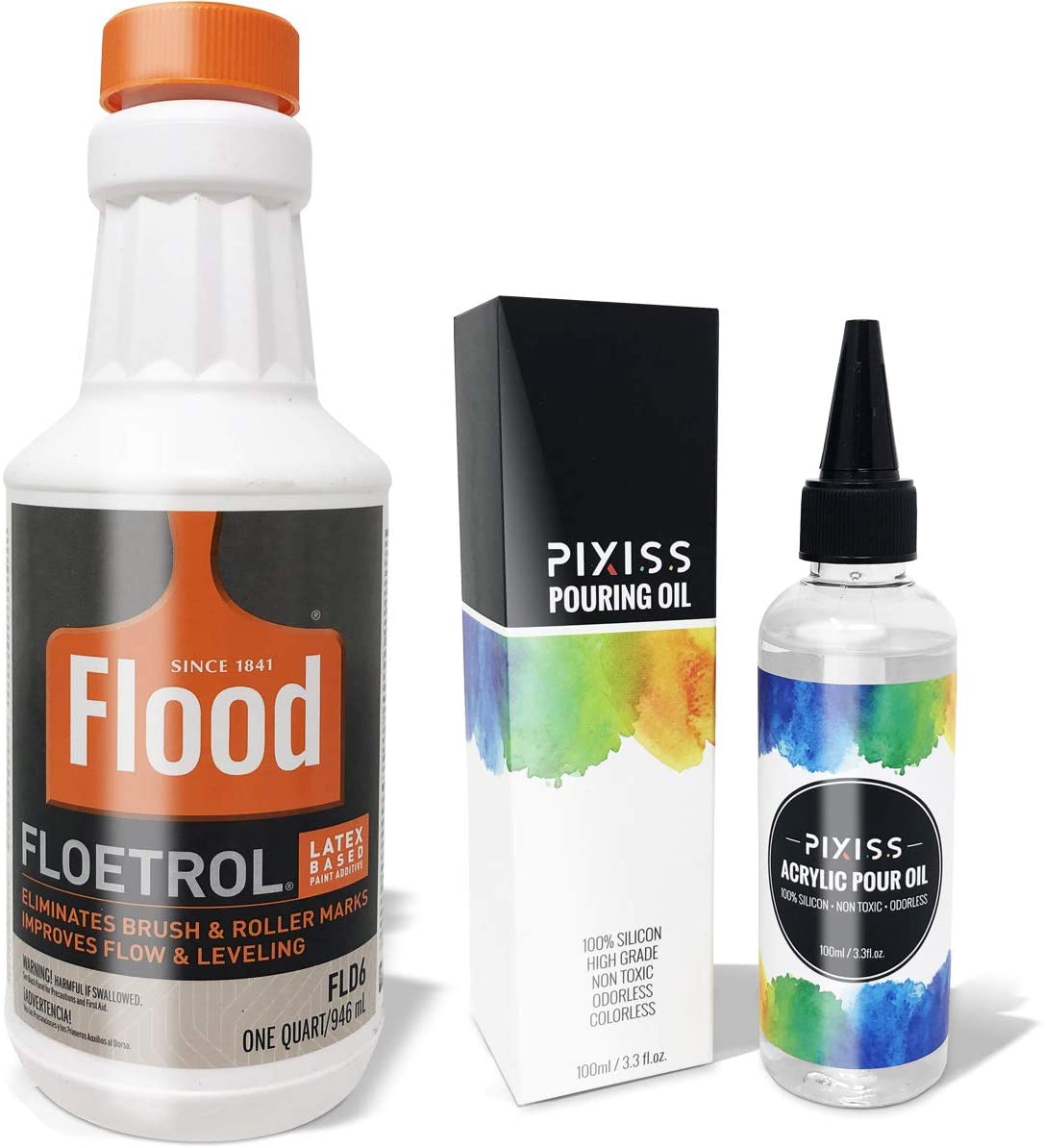 Floetrol Pouring Medium for Acrylic Paint - Flood Floetrol Additive and  Pixiss Acrylic Pouring Oil - Perfect Flow 100% Pure High Grade Silicone