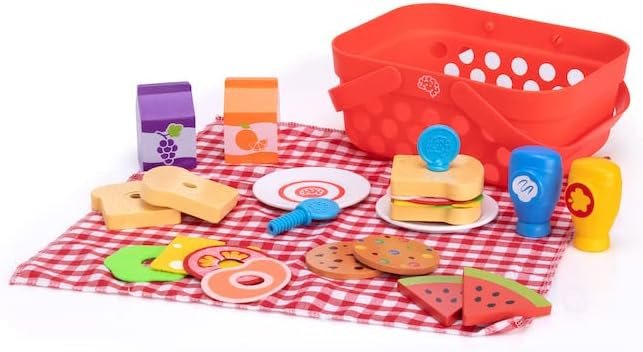 Fat Brain Toys Pretendables Picnic Basket Set - Pretend Playset with Storage, 3+