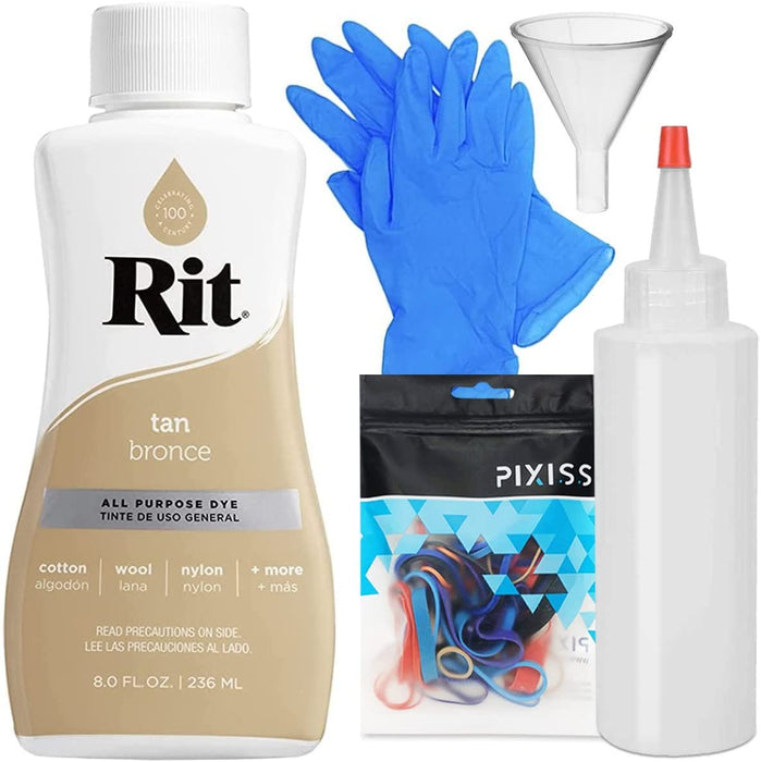 Rit Dye Liquid All-Purpose Dye 8oz, Pixiss Tie Dye Accessories Bundle with Rubber Bands, Gloves and Squeeze Bottle