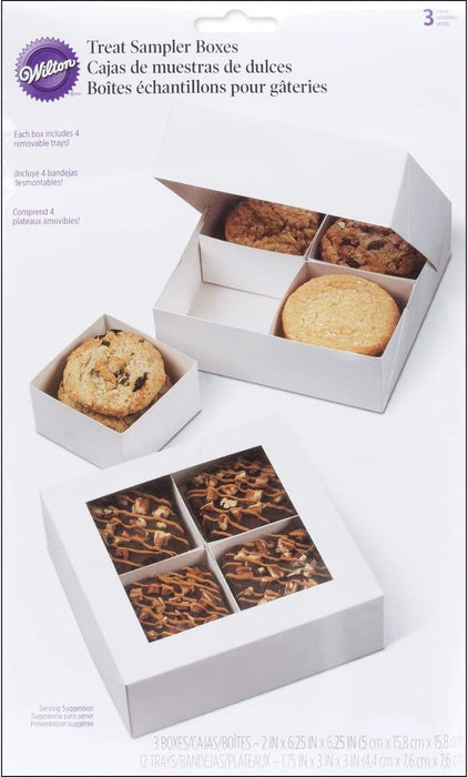 Wilton Treat Sampler Boxes, Perfect for Sharing homemade Desserts, Cookies and Snacks as a Gift, Each Box has 4-Compartments, Includes 3-Boxes, White