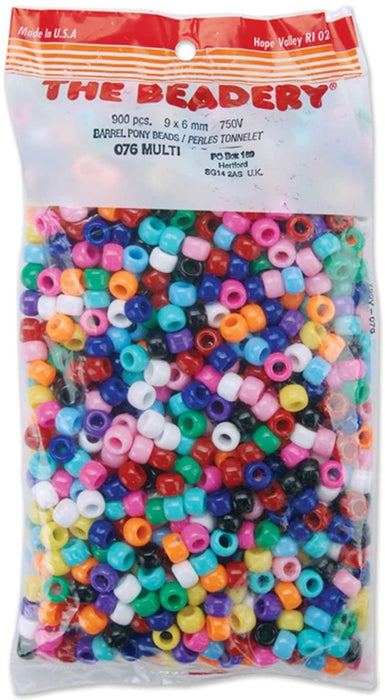 Beadery Pony Beads, 6 by 9mm, Opaque Multicolor, 900-Pack