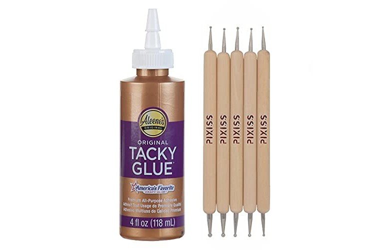 Aleene's Tacky Glue Craft Glue - 4-Ounce, Aleene's Original Tacky Glue, Quick Dry Tacky Glue, All Purpose Precision Craft Glue, Pixiss Wooden Art Dotting Stylus Pens 5 pcs