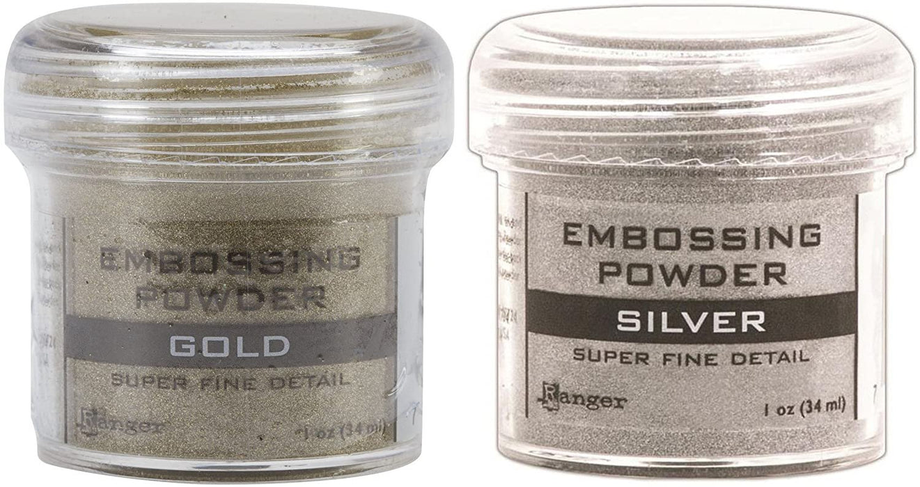 Gold & Silver - 2-Pack Variety - Ranger Embossing Powder, 1 Jar Super Fine Gold + 1 Jar Super Fine Silver