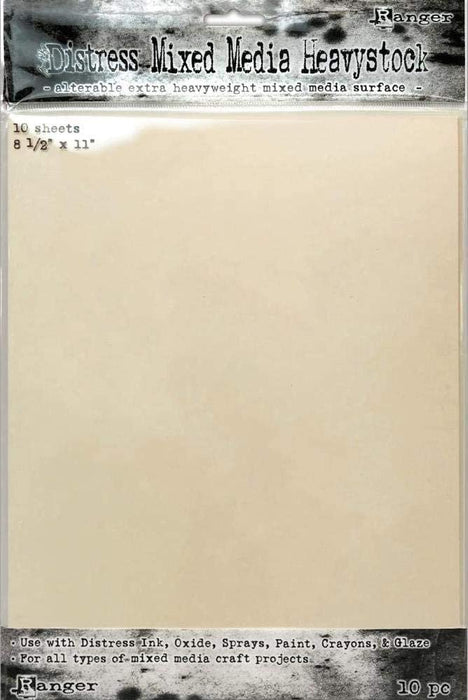 Tim Holtz Distress White, Kraft and Mixed Media Heavystock, 8 1/2x 11, Perfect for Use with Distress Ink, Oxide, Sprays, Paints, Crayons, Glaze & More, Bundle of 3 Packages, 10 Sheets Each, 30 Sheets