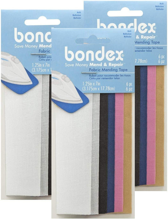 Bondex Mend and Repair with No Sew Iron-On Patch Fabric Mending Tape 1.25x7" (3.175cm x 17.78cm) White, Beige, Black, Navy, Pink, Tan (6pc) (3pk)