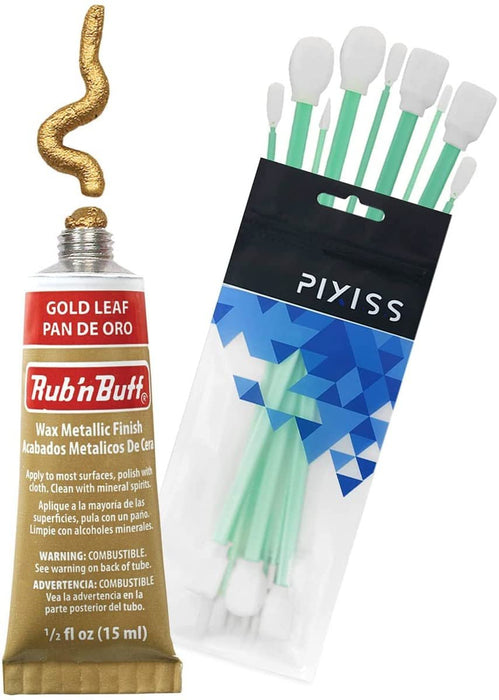 Rub n Buff Wax Metallic Gold Leaf, Rub and Buff Finish, 0.5-Fluid Ounce, Pixiss Blending and Application Tools for Applying Gold Leaf Paint