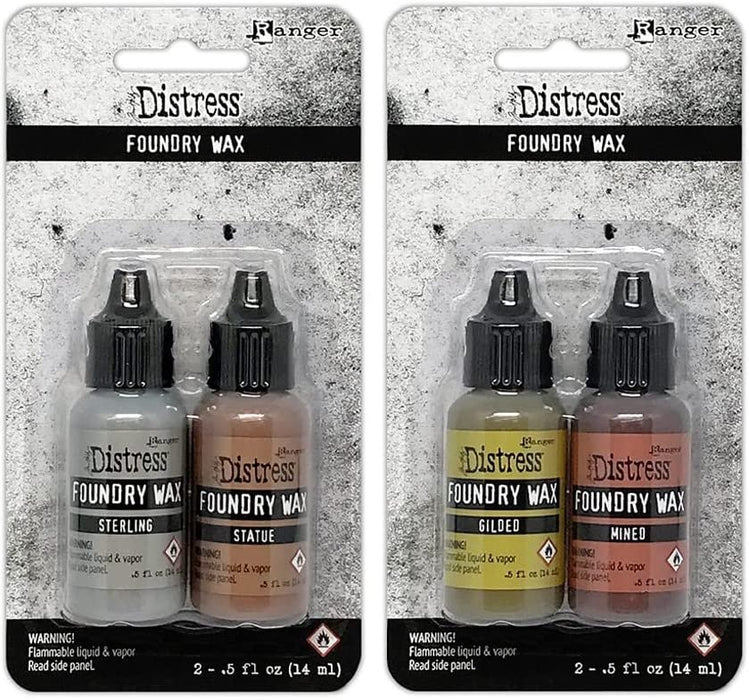 Bundle Tim Holtz Distress Foundry Wax Kit Ranger Ink Gilded, Mined, Sterling, Statue