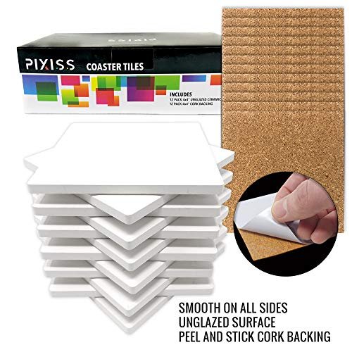 Ceramic Tile for Crafts Coasters, GOH DODD 24 Pack 4 Inch Blank Coasters  Unglazed Ceramic White Tiles with 24 Pack Cork Backing Pads for Painting