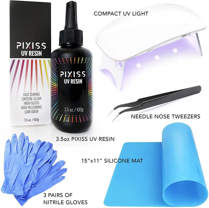 UV Light Resin Clear Epoxy Craft Resin Kit - Pixiss Crystal Clear Hard Type UV Resin Kit with UV Light and Accessories