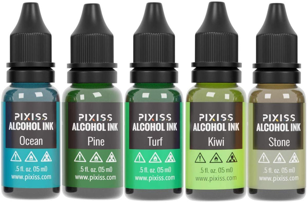 Pixiss Metallic Alcohol Ink Bundle, 5 Alcohol-Based Inks, 4oz
