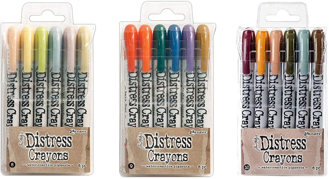 Ranger Tim Holtz 18 Distress Crayons Bundle: Sets 8, 9, 10