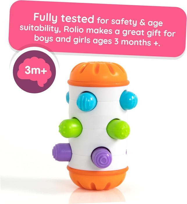 Fat Brain Toys Rolio - Sensory Tummy Time and Rattle Toy for Babies Ages 6 Months+