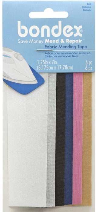 Bondex Mend And Repair with No Sew Iron-On Patch Fabric Mending Tape 1.25x7" (3.175cm x 17.78cm) White, Beige, Black, Navy, Pink, Tan (6pc)