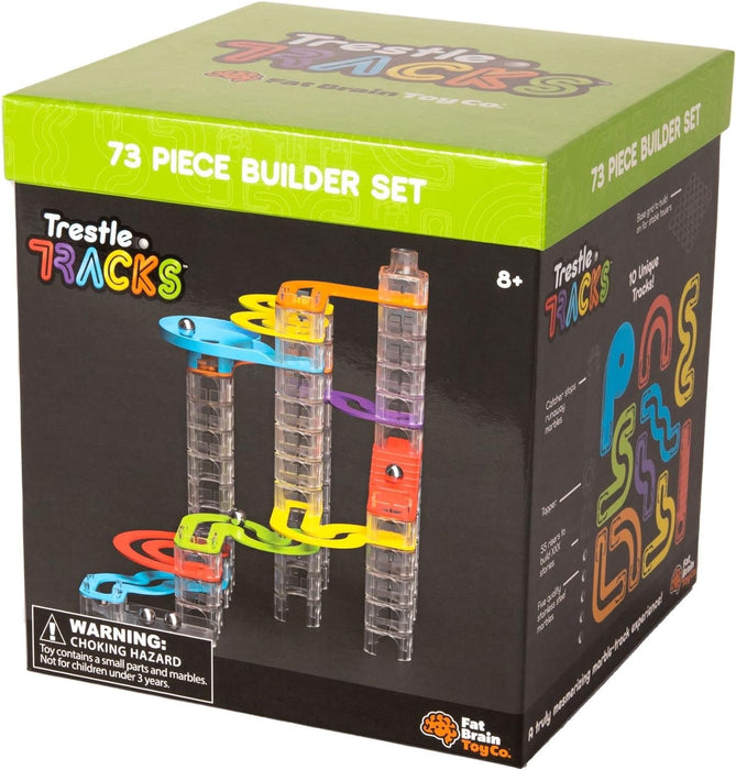 Fat Brain Toys Trestle Tracks Builder Set - 73-Piece Modular Marble Run, Ages 8+