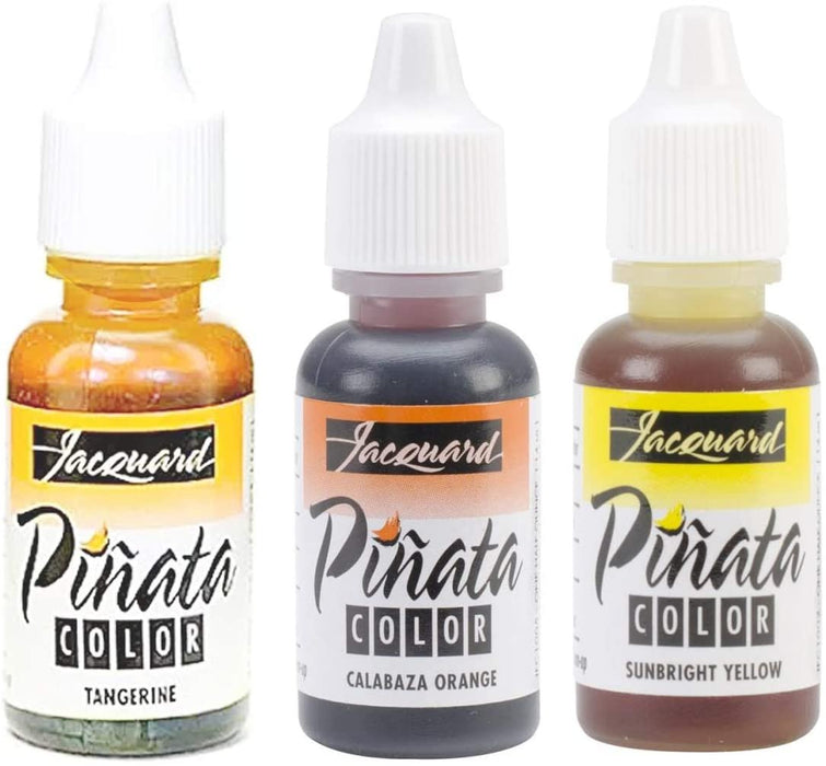 Jacquard Pinata Alcohol Inks 3 Pack Bundle, Tangerine, Calabaza Orange, Sunbright Yellow and 10X Pixiss Ink Blending Tools