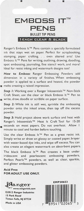 Ranger EMP20653 Inkssentials Embossing Pens, 2-Pack, Black and Clear