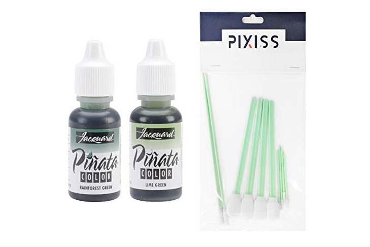 Jacquard Pinata Alcohol Inks Greens Bundle, Lime Green and Rainforest Green and 10x Pixiss Ink Blending Tools