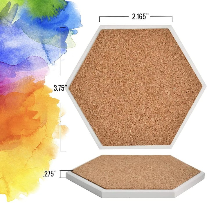 Ceramic Tiles for Crafts Coasters,12 Hexagon White Tiles Unglazed 4-Inches with Cork Backing Pads, for Alcohol Ink or Acrylic Pouring, DIY Make Your Own Coasters, Mosaics, Painting Projects, Decoupage…