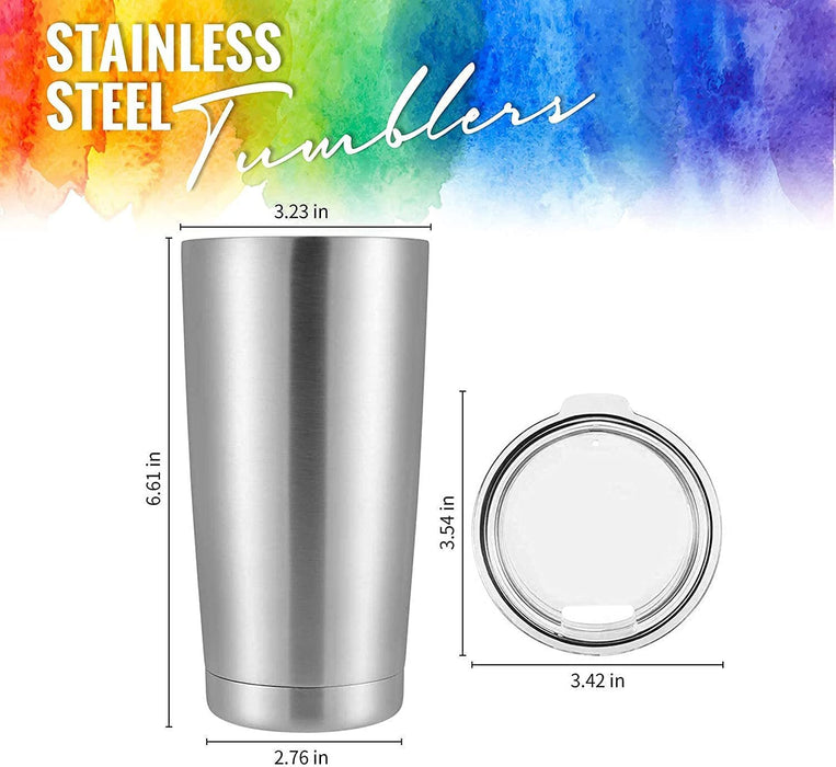 Stainless Steel Tumblers Bulk 20oz Double Wall Vacuum Insulated by Pixiss | Bulk Cup Coffee Mug with Lid, Travel Mug Works Great for Ice Drink, Hot Beverage | Perfect for Epoxy Glitter Tumblers