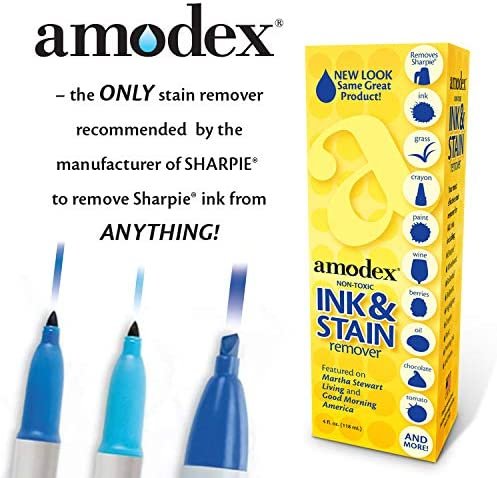Amodex Ink and Stain Remover – Cleans Marker, Ink, Crayon, Pen, Makeup from Furniture, Skin, Clothing, Fabric, Leather - Liquid Solution - 4 fl oz Bottle
