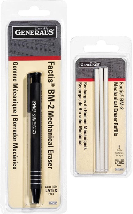 General Pencil - Pencil-Eraser + Refills Bundle - GPBM2-BP Factis Pen Style Eraser Plus GPBM2-3RBP Factis Pen Style Eraser Refills (Pencil + Refills)