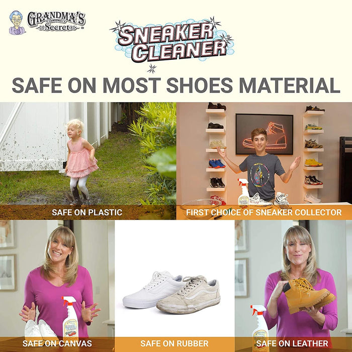 Grandma's Secret Sneaker Cleaner - Shoe Cleaner for Rubber, Canvas and Leather - Stain Remover Spray Removes Dirt, Grime and Grass - 3oz Sneakers Cleaner for Outdoor Shoes, Slippers and Moccasins