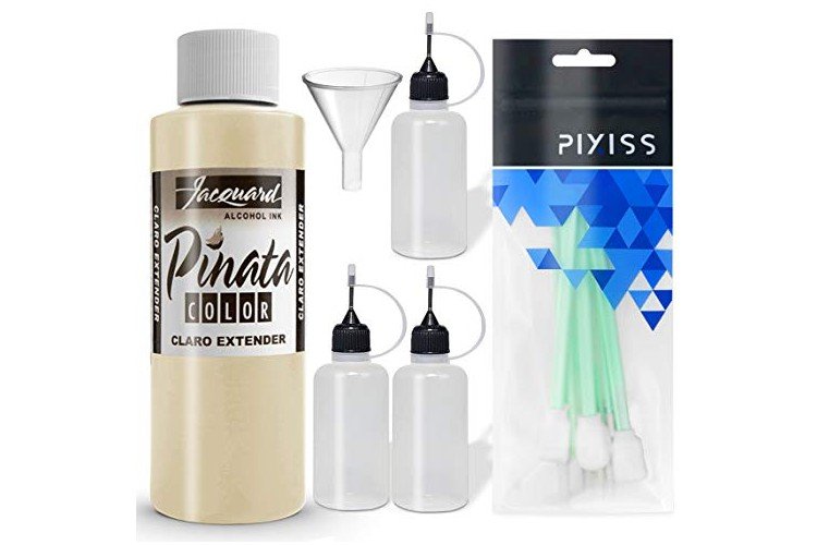 Jacquard 4-Ounce Pinata Alcohol Ink Claro Extender, 3 Pixiss 20ml Needle Tip Applicator and Refill Bottles, 1.5 inch Funnel Bundle, 10x Pixiss Ink Blending Tools