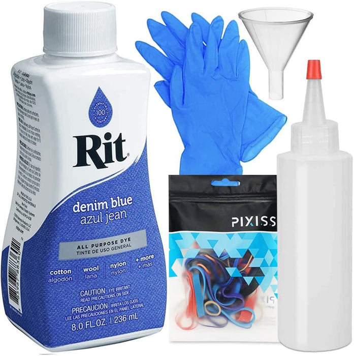 Rit Dye Liquid All-Purpose Dye 8oz, Pixiss Tie Dye Accessories Bundle with Rubber Bands, Gloves and Squeeze Bottle